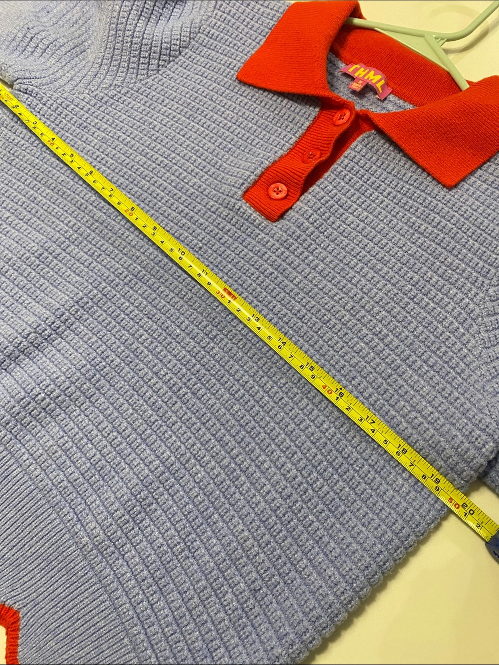 THML Light Blue Knit Polo Top with Red Trim Woman Medium - Picture 7 of 8